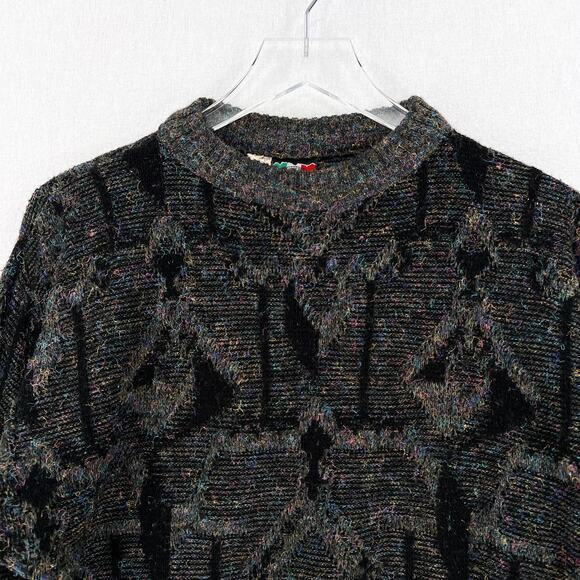 COLLEZIONE PERTE COLORE Vintage Sweater Mens Gray Black Multi Crew neck 80s - Picture 3 of 10